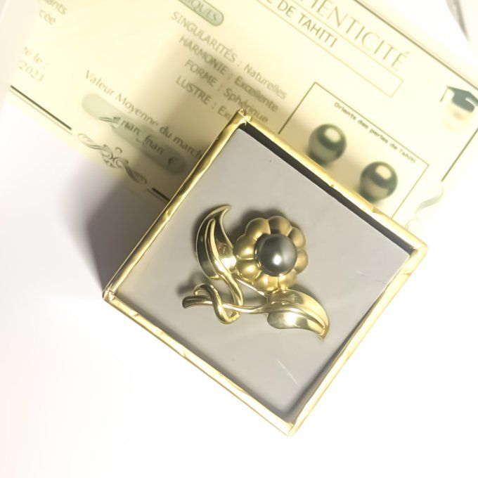 broche vintage, or et perle de Tahiti