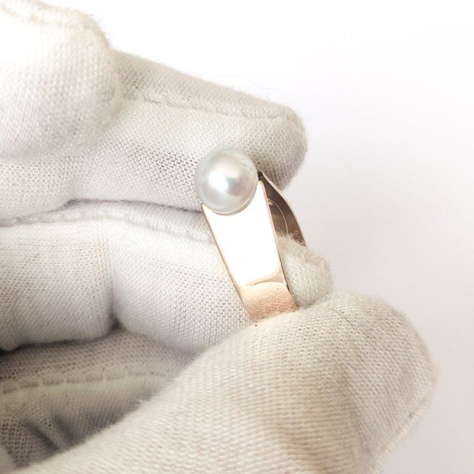 Bague 70's or et perle d'Akoya