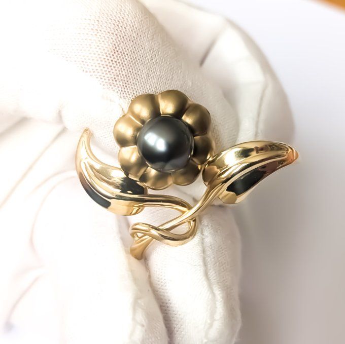 broche vintage, or et perle de Tahiti
