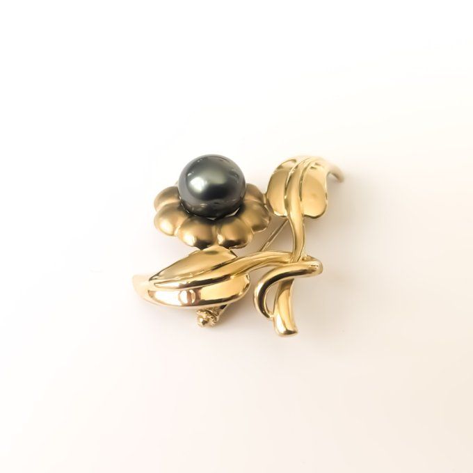 broche vintage, or et perle de Tahiti